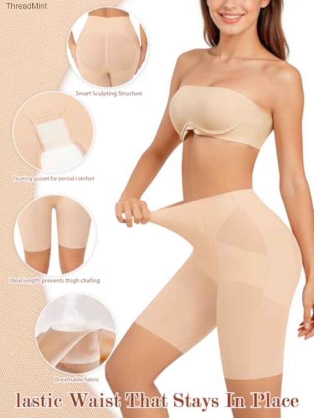 Seamless Mid-Waist Mid-Thigh Shapewear Shorts, Light Tummy Control, No-Roll - Picture 3 of 6